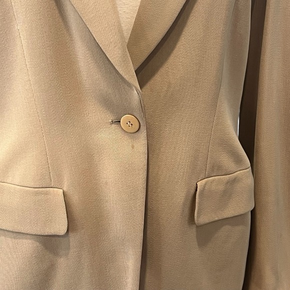 VTG Giorgio Armani Blazer Women 44 Beige One Button Wool Tailored Corporate Core - Picture 7 of 11